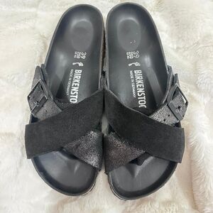 Birkenstock Charcoal Suede Cross-Strap Sandals